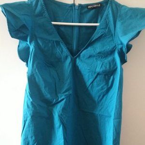 J. Crew Mercantile Flare Dress Blue Size 0 Short Sleeve summer zipper Womens